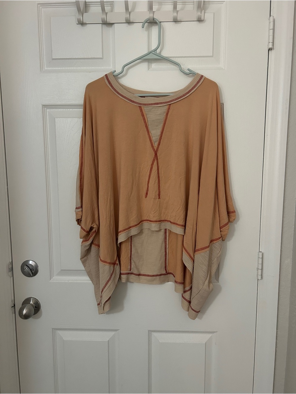 POL Oversized Tan and Cream Layered Short Sleeve Top